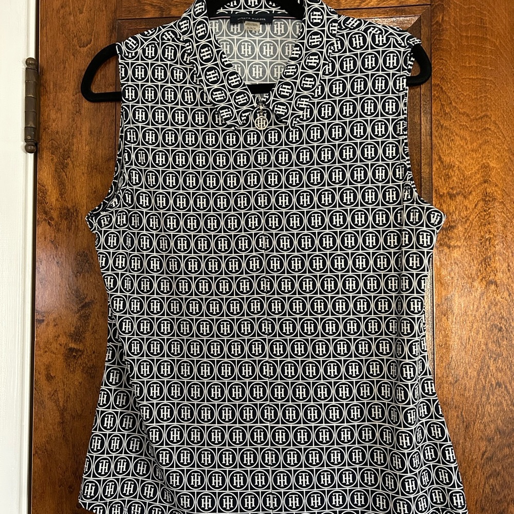 Tommy Hilfiger Navy and White Patterned Blouse
